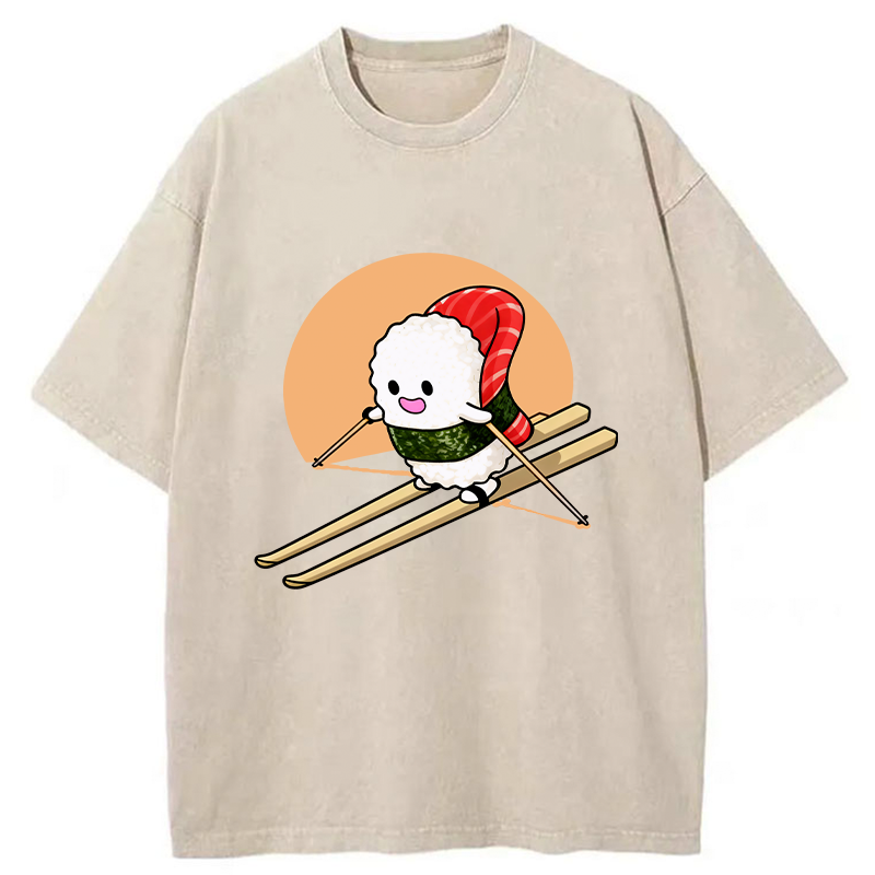 Tokyo-Tiger Sushi Goes Skiing Washed T-Shirt