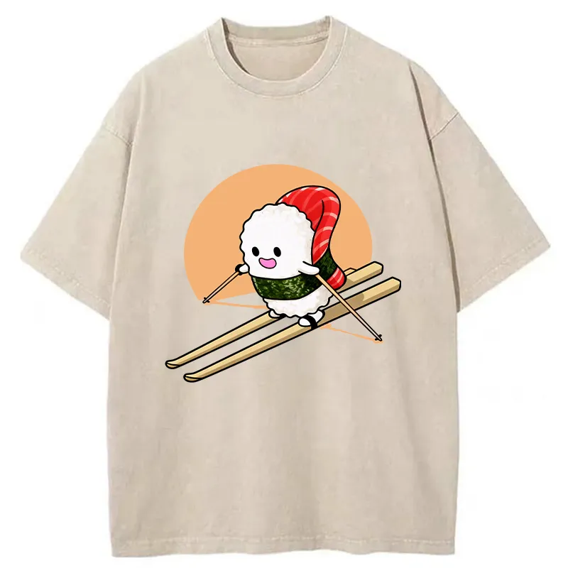 Tokyo-Tiger Sushi Goes Skiing Washed T-Shirt