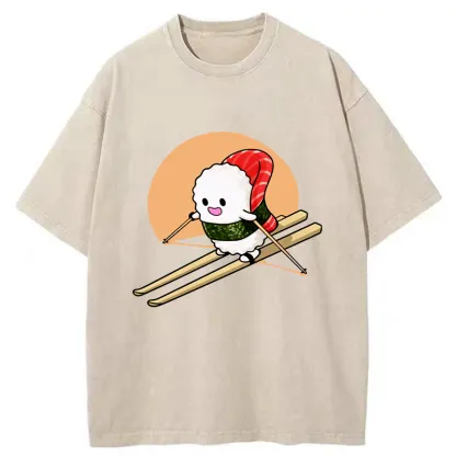 Tokyo-Tiger Sushi Goes Skiing Washed T-Shirt