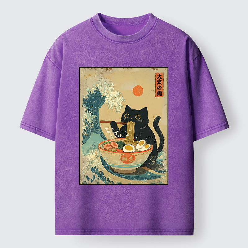 Tokyo-Tiger Cat Eats A Large Portion Of Ramen Washed T-Shirt