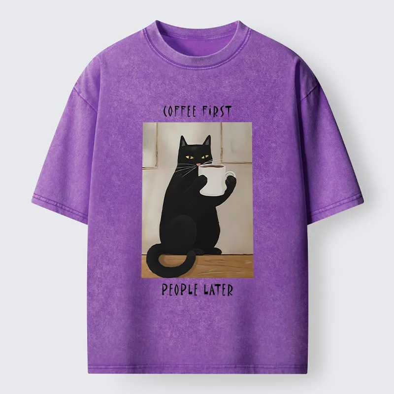 Tokyo-Tiger Drink Coffee First Washed T-Shirt