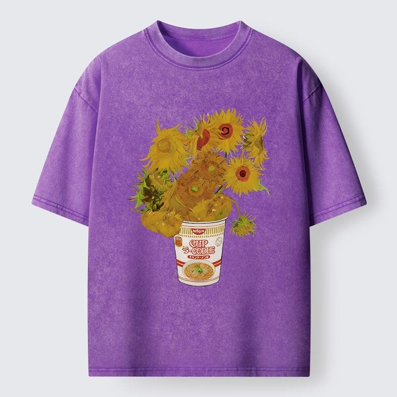 Tokyo-Tiger Sunflower Ramen Bottle Washed T-Shirt