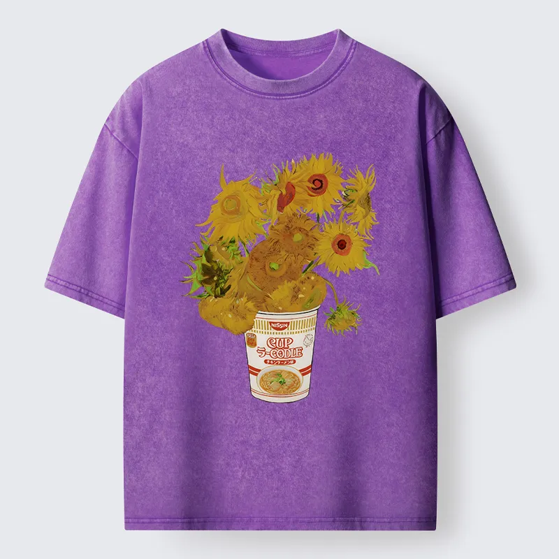 Tokyo-Tiger Sunflower Ramen Bottle Washed T-Shirt
