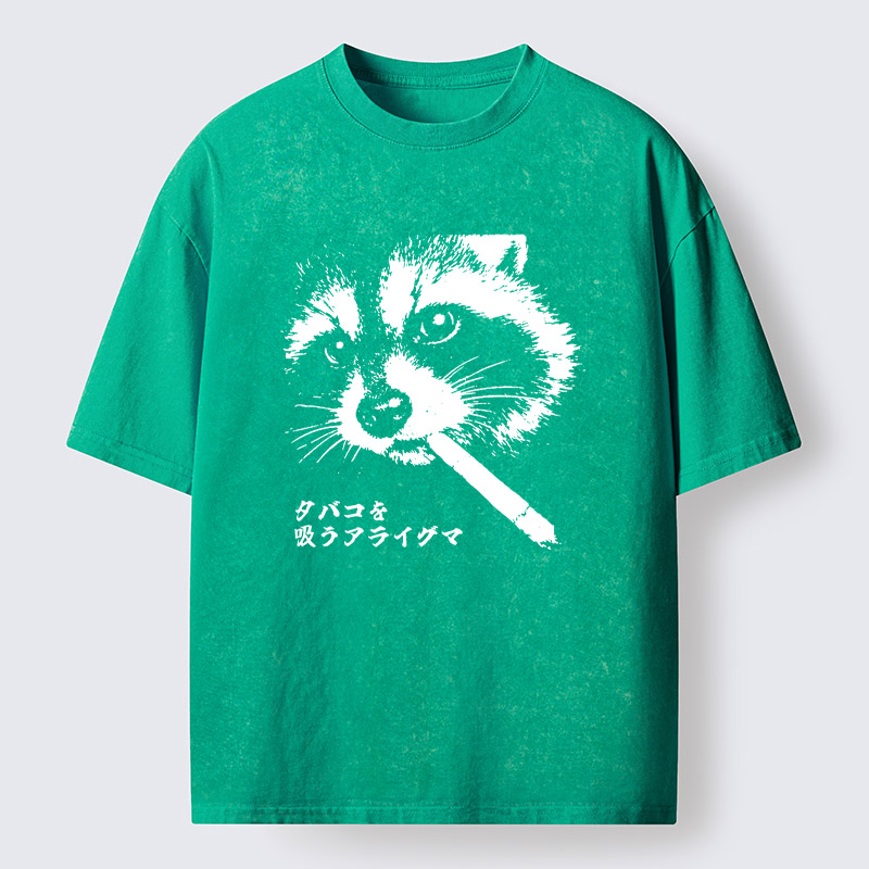 Tokyo-Tiger Somking Raccoon Washed T-Shirt