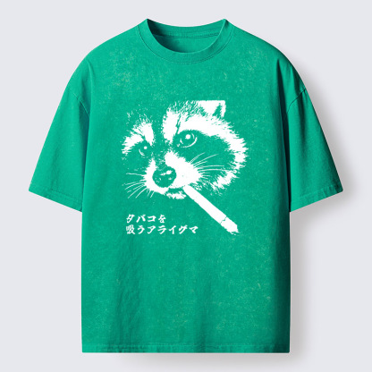 Tokyo-Tiger Somking Raccoon Washed T-Shirt