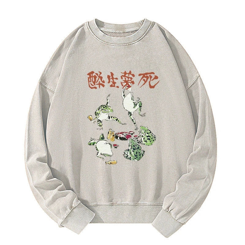 Tokyo-Tiger Japanese Frog Osake Kanji Washed Sweatshirt