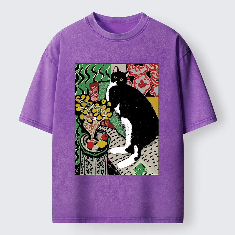 Tokyo-Tiger Elegant Tuxedo Cat Washed T-Shirt