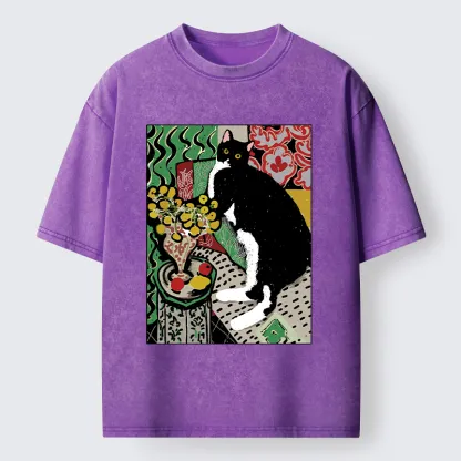 Tokyo-Tiger Elegant Tuxedo Cat Washed T-Shirt