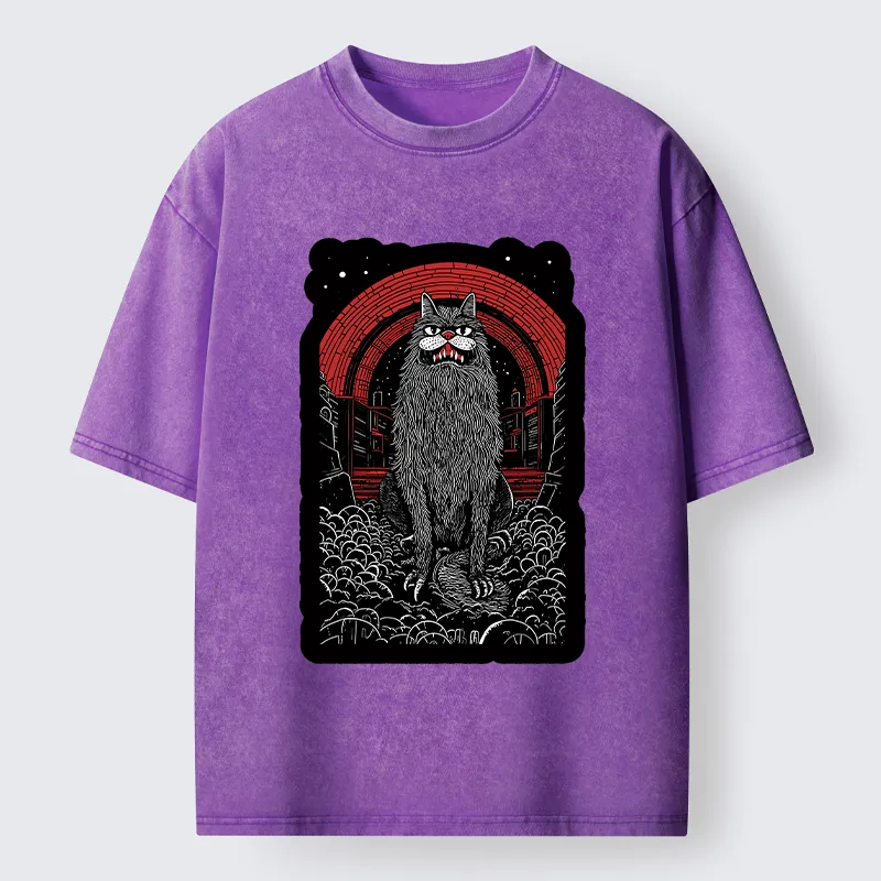 Tokyo-Tiger Terrifying Big-mouthed Cat Washed T-Shirt