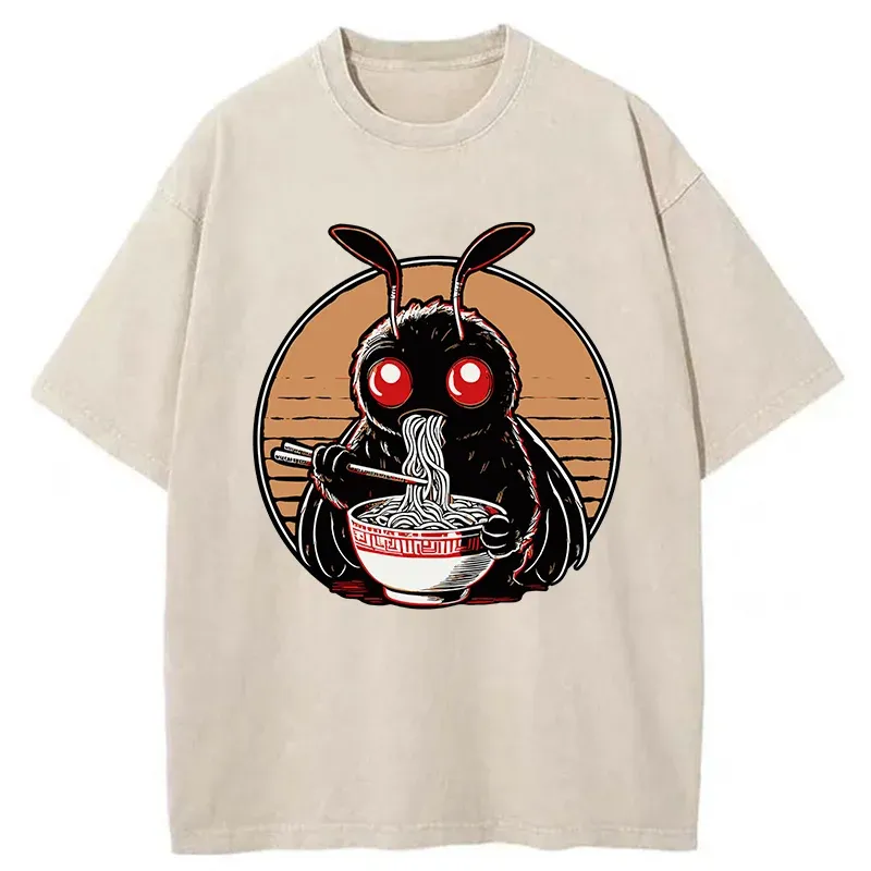 Tokyo-Tiger Mothman Eats Japanese Ramen Washed T-Shirt