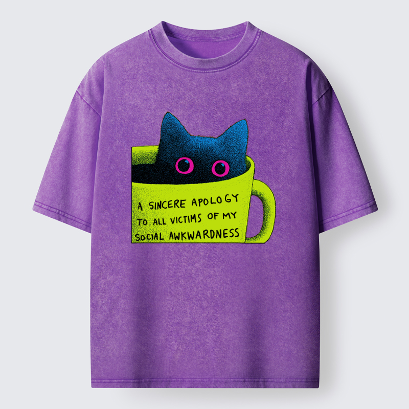 Tokyo-Tiger Social Awkward Cat Washed T-Shirt