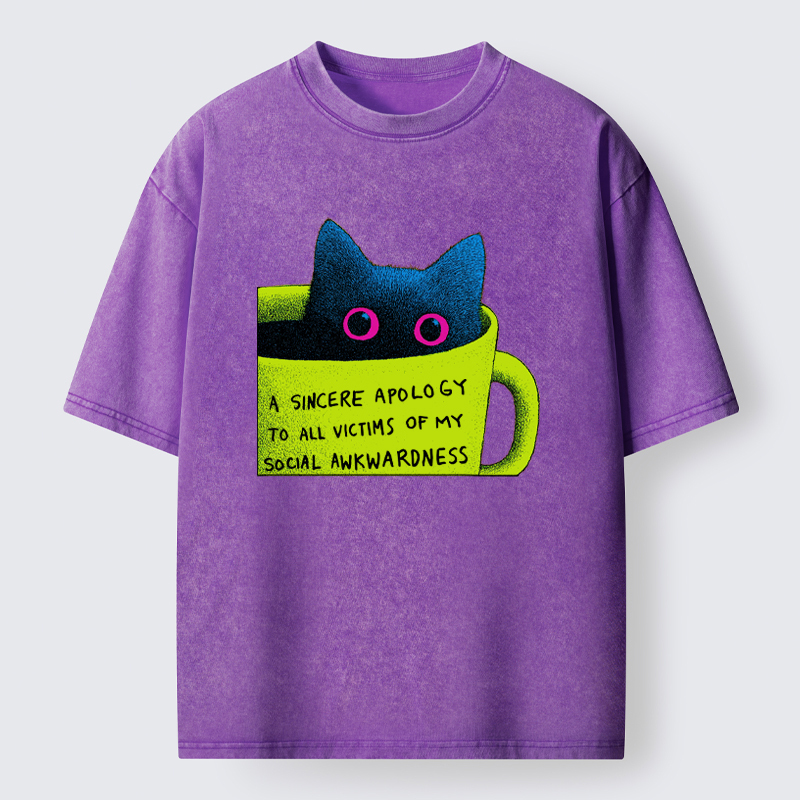 Tokyo-Tiger Social Awkward Cat Washed T-Shirt