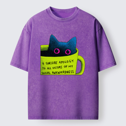 Tokyo-Tiger Social Awkward Cat Washed T-Shirt