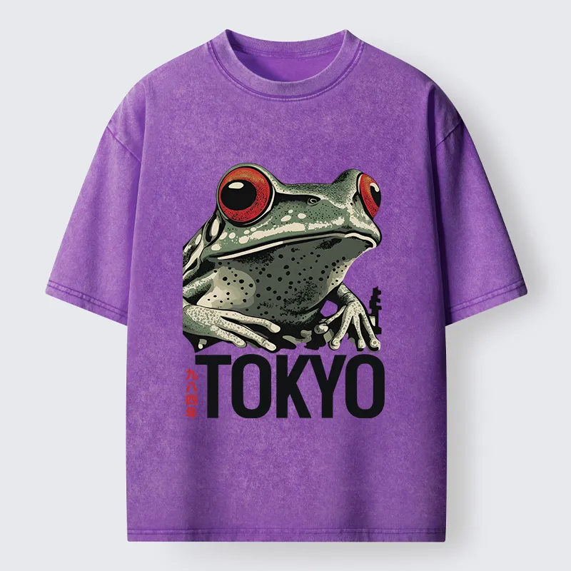 Tokyo-Tiger Retro Tokyo Frog Washed T-Shirt