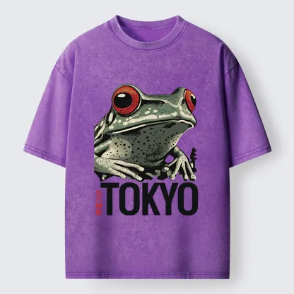 Tokyo-Tiger Retro Tokyo Frog Washed T-Shirt