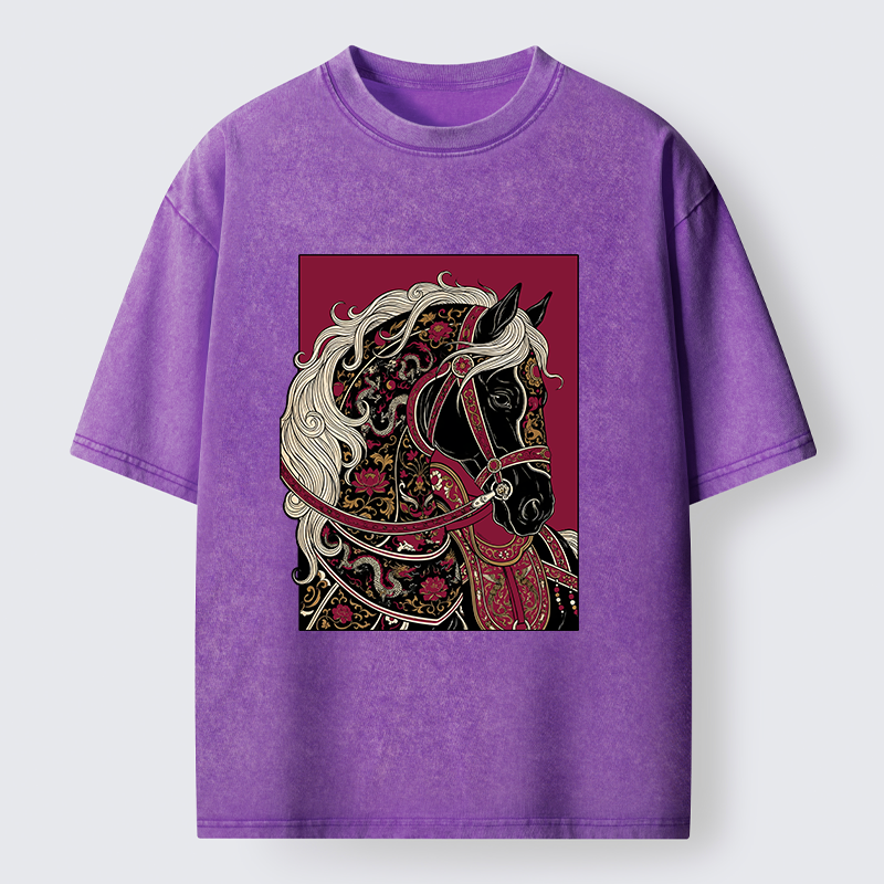 Tokyo-Tiger Elegant Dark Horse Washed T-Shirt