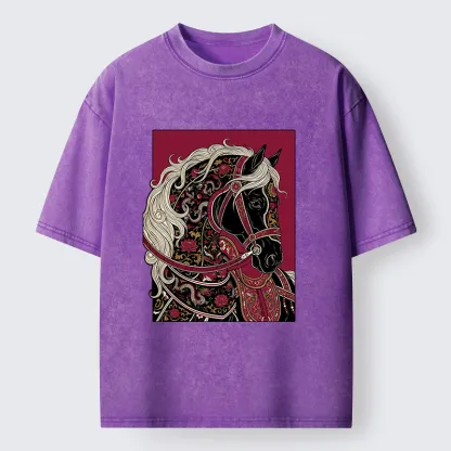 Tokyo-Tiger Elegant Dark Horse Washed T-Shirt