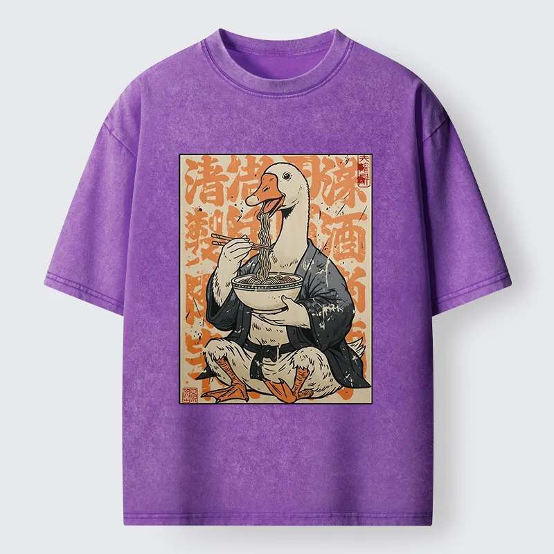 Tokyo-Tiger Duck Samurai Eats Ramen Washed T-Shirt