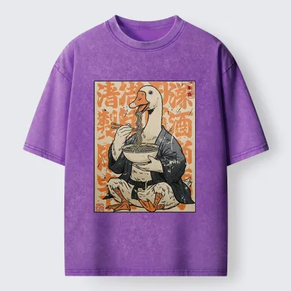 Tokyo-Tiger Duck Samurai Eats Ramen Washed T-Shirt