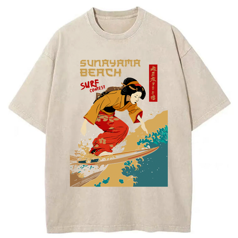 Tokyo-Tiger Surfing Geisha Washed T-Shirt
