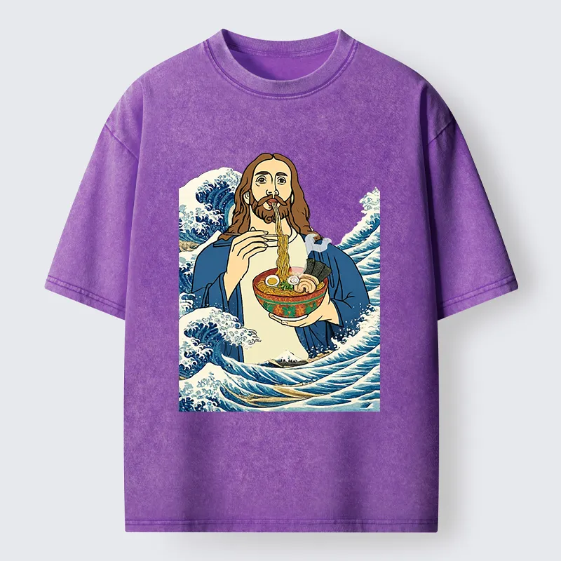 Tokyo-Tiger God Eats Ramen Washed T-Shirt