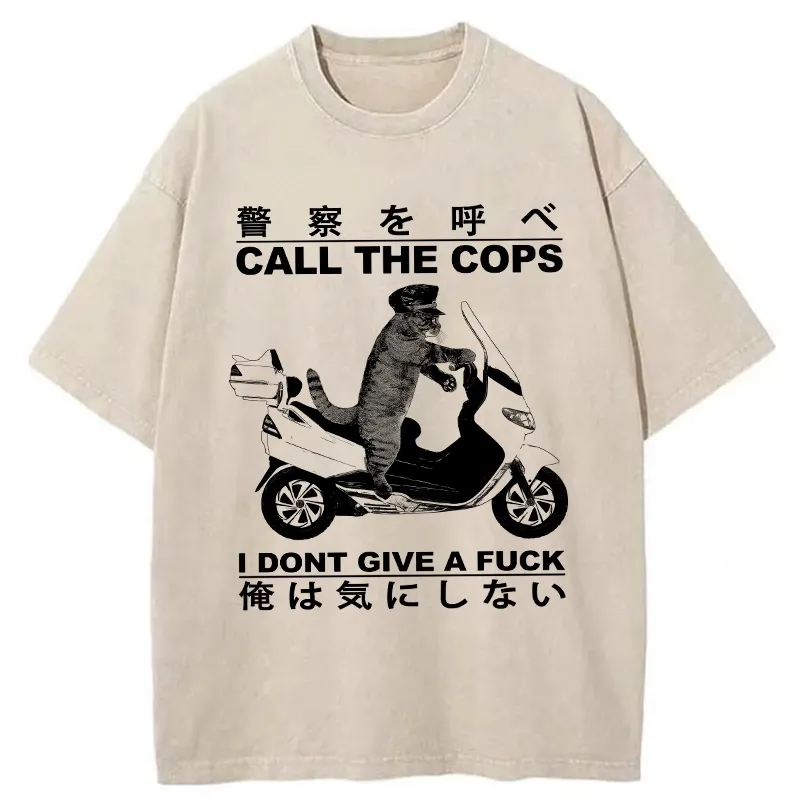 Tokyo-Tiger Funny Cat Riding Electric Bike Washed T-Shirt Sale