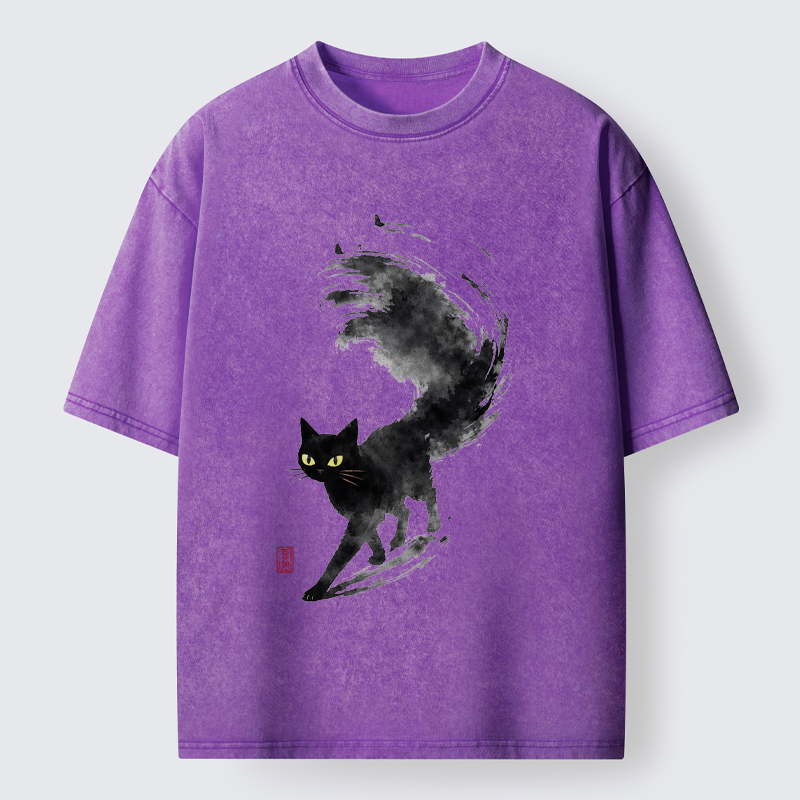 Tokyo-Tiger Cat In Motion Washed T-Shirt
