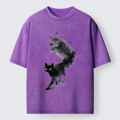 Tokyo-Tiger Cat In Motion Washed T-Shirt