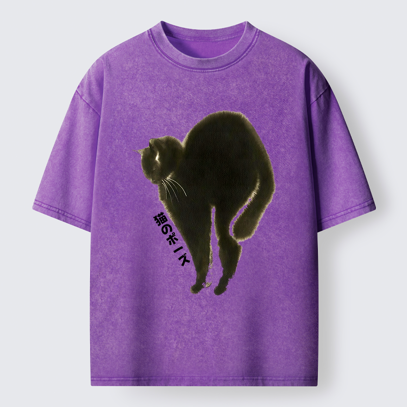 Tokyo-Tiger Cat Stretch Washed T-Shirt