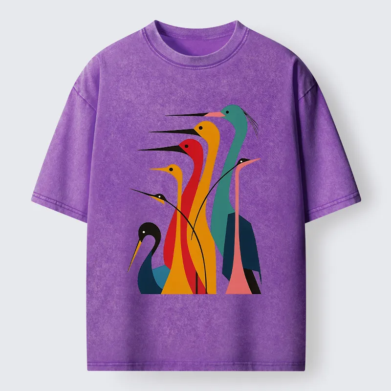 Tokyo-Tiger Various Types Of Cranes Washed T-Shirt