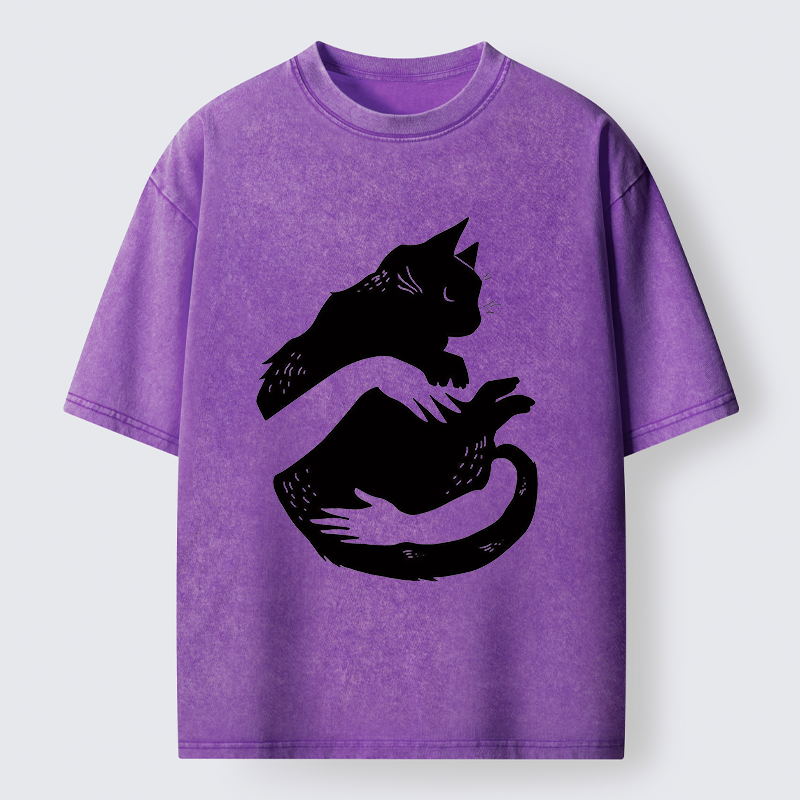 Tokyo-Tiger Holding A Black Cat Washed T-Shirt