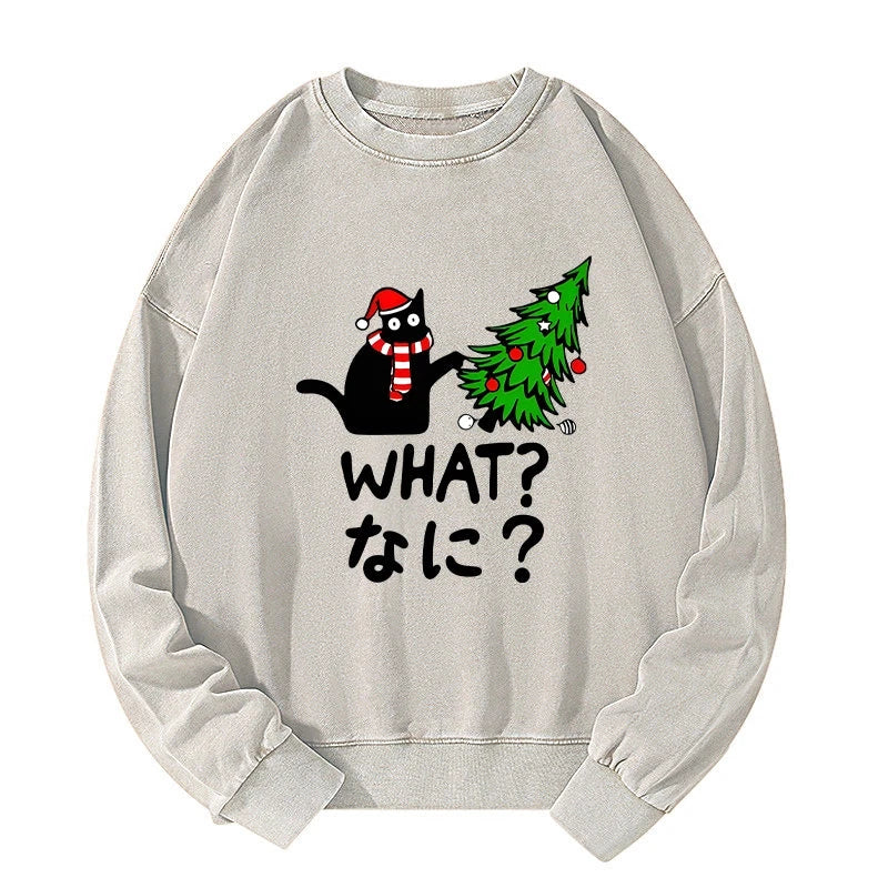 Tokyo-Tiger Naughty Cat Christmas Washed Sweatshirt