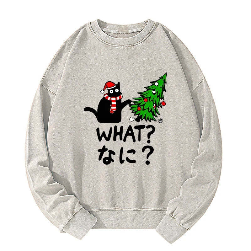 Tokyo-Tiger Naughty Cat Christmas Washed Sweatshirt