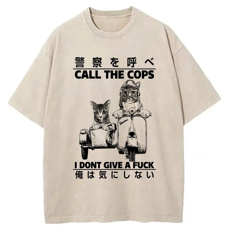 Tokyo-Tiger Funny Cat Riding A Motorcycle Washed T-Shirt Sale