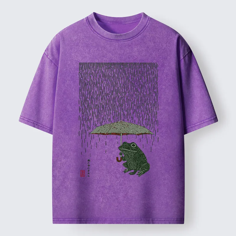 Tokyo-Tiger Frog In The Rain Washed T-Shirt