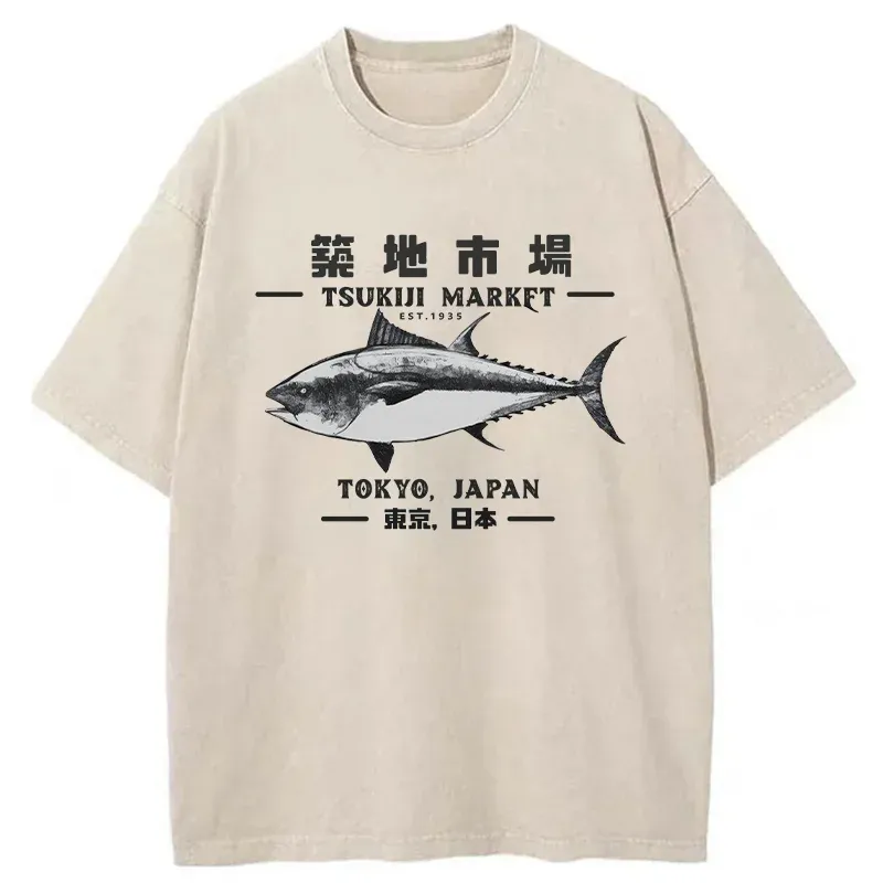 Tokyo-Tiger Japanese Tsukiji Market Washed T-Shirt