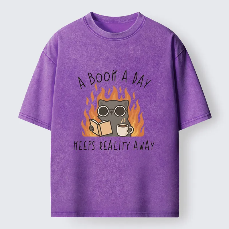 Tokyo-Tiger Escaping Reality Through Books Washed T-Shirt
