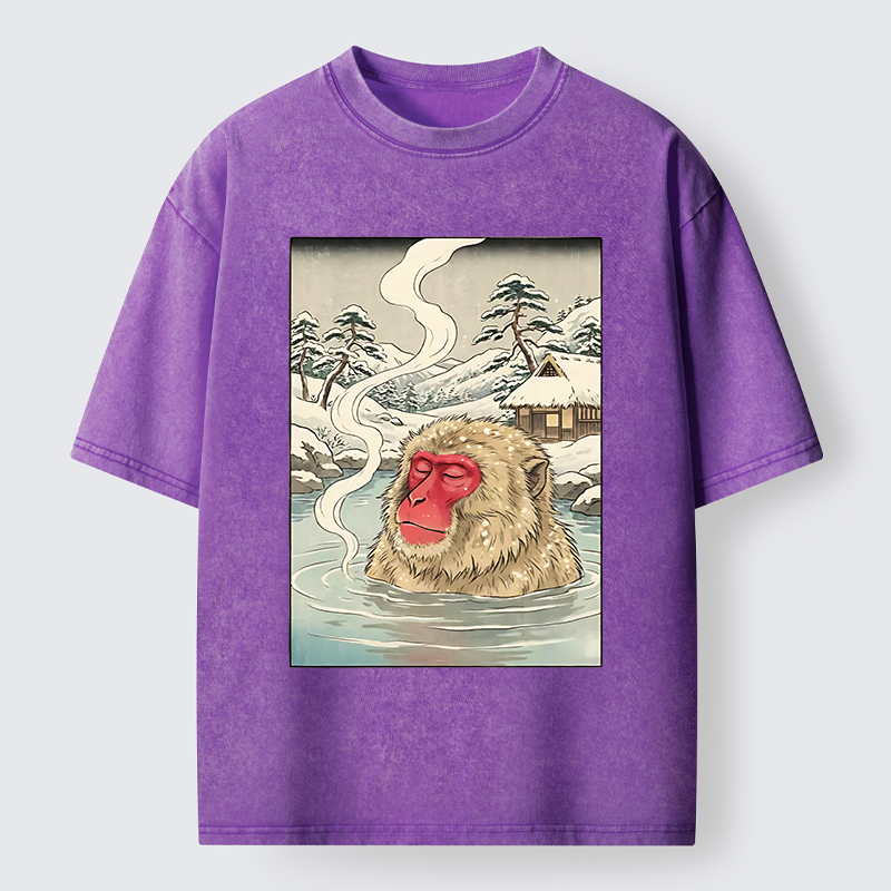 Tokyo-Tiger Snow Monkeys Soaking In Hot Springs Washed T-Shirt