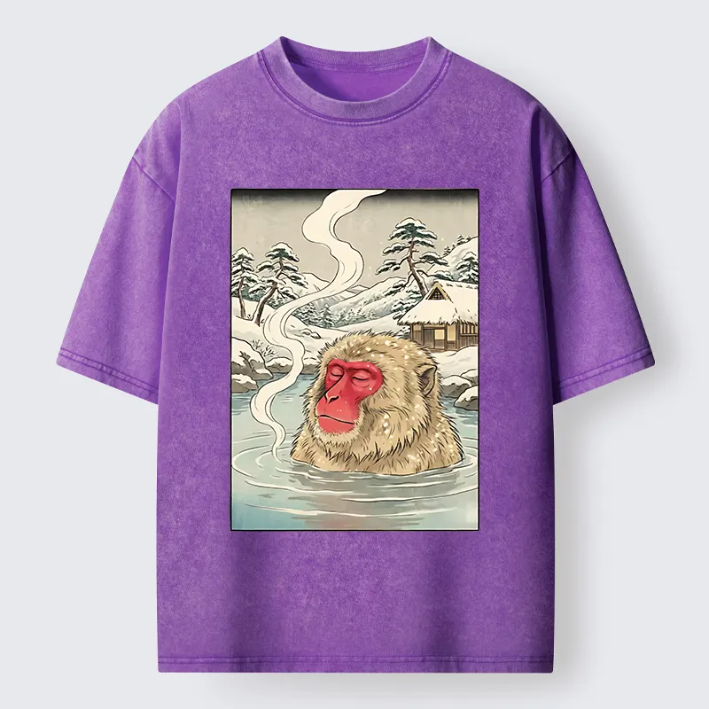 Tokyo-Tiger Snow Monkeys Soaking In Hot Springs Washed T-Shirt
