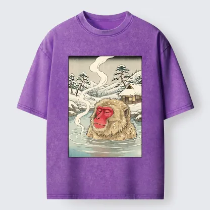 Tokyo-Tiger Snow Monkeys Soaking In Hot Springs Washed T-Shirt