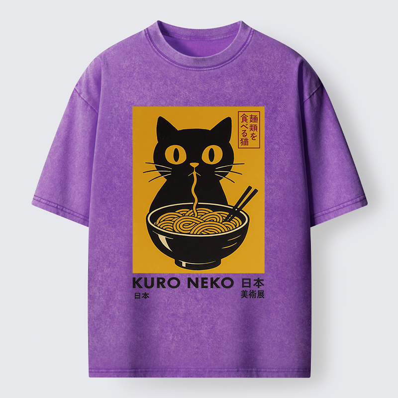 Tokyo-Tiger Cat Eating Ramen Poster Washed T-Shirt