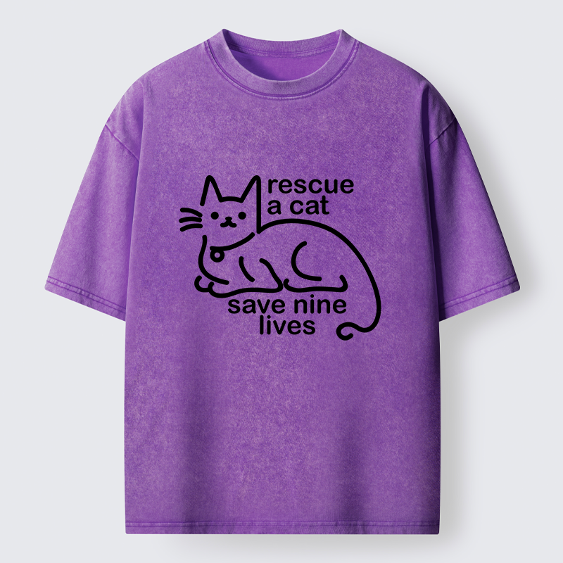Tokyo-Tiger Nine Lives Of A Cat Funny Washed T-Shirt