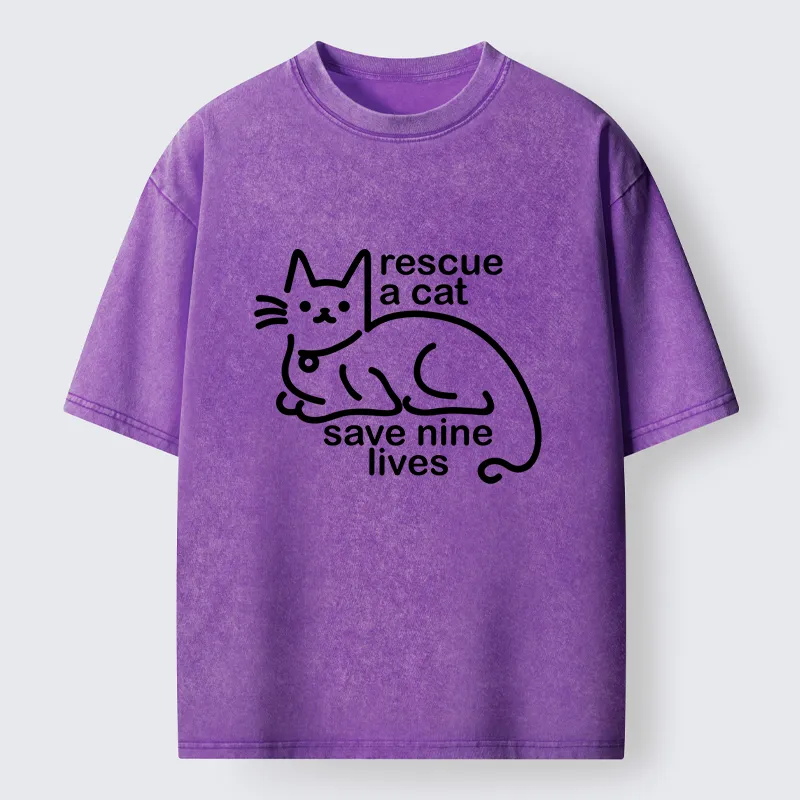 Tokyo-Tiger Nine Lives Of A Cat Funny Washed T-Shirt