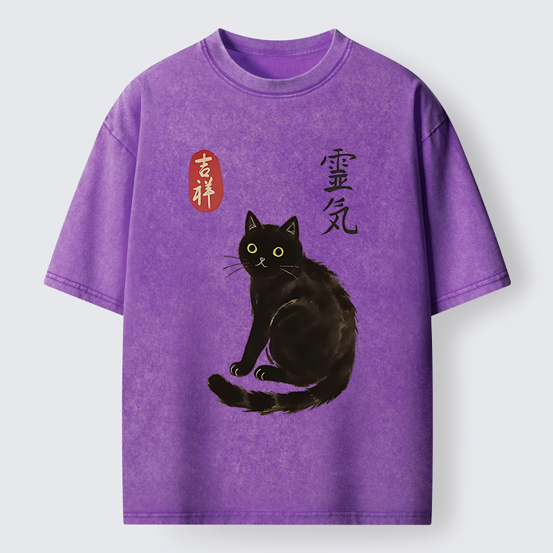 Tokyo-Tiger Japanese Black Cat Washed T-Shirt
