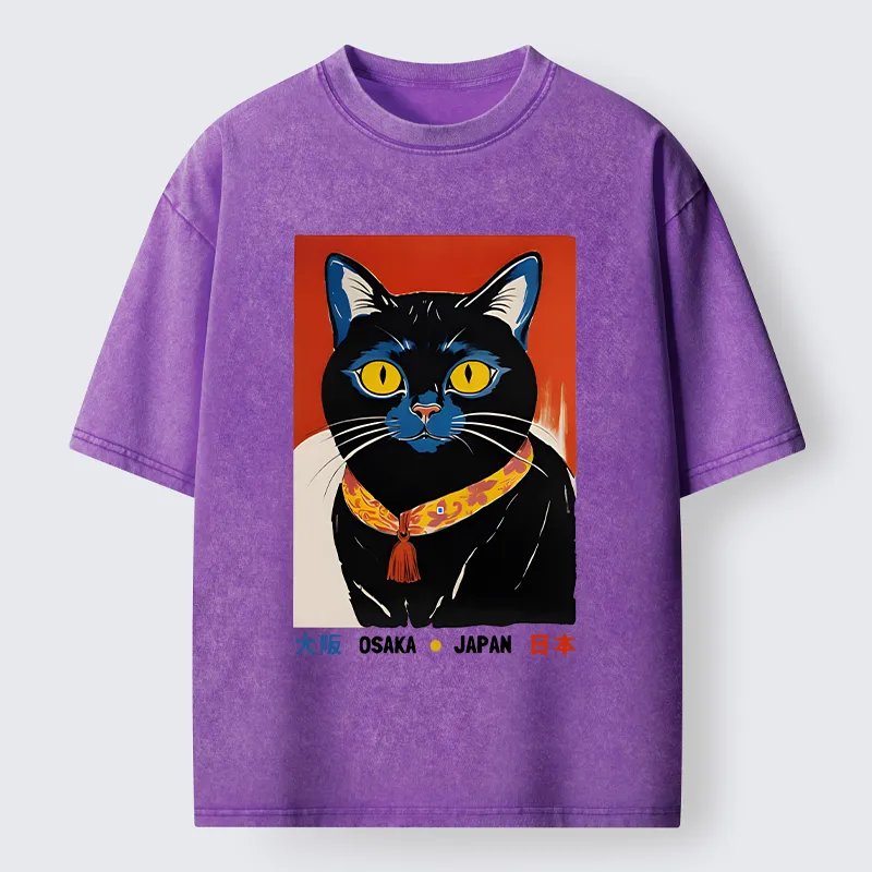Tokyo-Tiger Japanese Cat Poster Washed T-Shirt