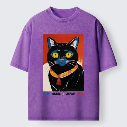 Tokyo-Tiger Japanese Cat Poster Washed T-Shirt