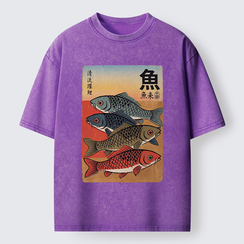 Tokyo-Tiger Retro Fish Poster Washed T-Shirt