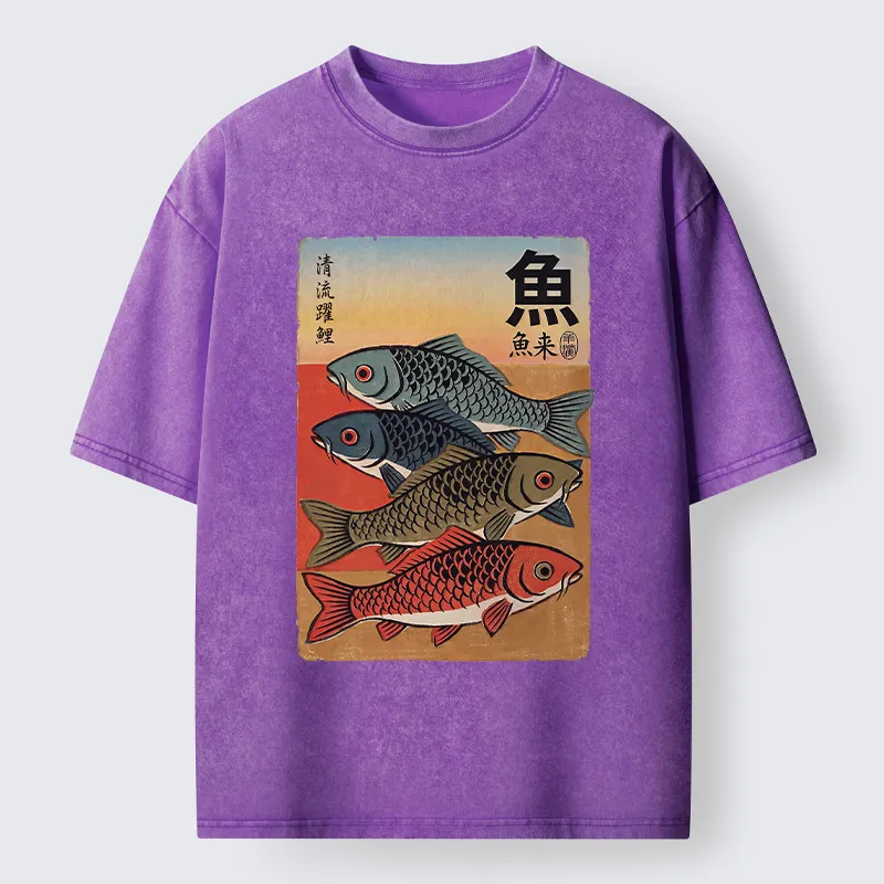 Tokyo-Tiger Retro Fish Poster Washed T-Shirt