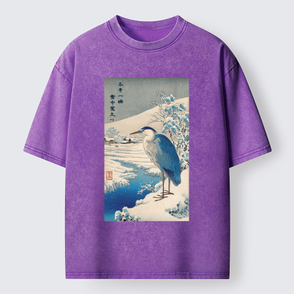 Tokyo-Tiger Grey Heron In Snow Washed T-Shirt