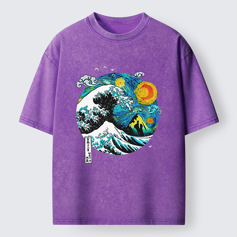 Tokyo-Tiger Oil Painting Ukiyo-e Wave Washed T-Shirt